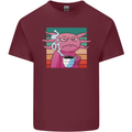 Grumpy Axolotl With Coffee Mens Cotton T-Shirt Tee Top Maroon