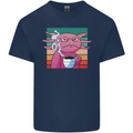 Grumpy Axolotl With Coffee Mens Cotton T-Shirt Tee Top Navy Blue