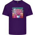 Grumpy Axolotl With Coffee Mens Cotton T-Shirt Tee Top Purple