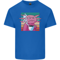 Grumpy Axolotl With Coffee Mens Cotton T-Shirt Tee Top Royal Blue