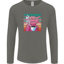 Grumpy Axolotl With Coffee Mens Long Sleeve T-Shirt Charcoal