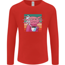 Grumpy Axolotl With Coffee Mens Long Sleeve T-Shirt Red