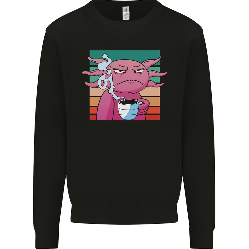 Grumpy Axolotl With Coffee Mens Sweatshirt Jumper Black