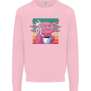 Grumpy Axolotl With Coffee Mens Sweatshirt Jumper Light Pink