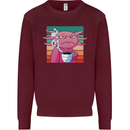 Grumpy Axolotl With Coffee Mens Sweatshirt Jumper Maroon