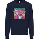 Grumpy Axolotl With Coffee Mens Sweatshirt Jumper Navy Blue