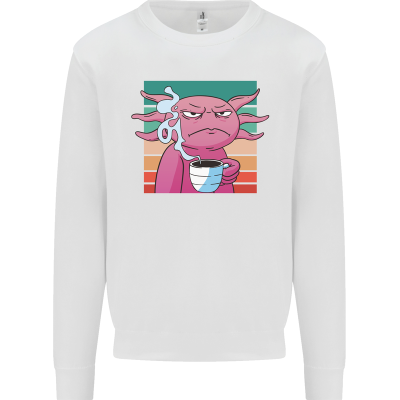 Grumpy Axolotl With Coffee Mens Sweatshirt Jumper White