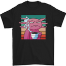 Grumpy Axolotl With Coffee Mens T-Shirt Cotton Gildan Black