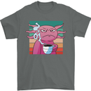 Grumpy Axolotl With Coffee Mens T-Shirt Cotton Gildan Charcoal