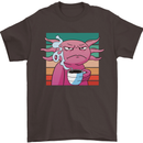Grumpy Axolotl With Coffee Mens T-Shirt Cotton Gildan Dark Chocolate