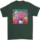Grumpy Axolotl With Coffee Mens T-Shirt Cotton Gildan Forest Green