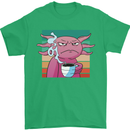 Grumpy Axolotl With Coffee Mens T-Shirt Cotton Gildan Irish Green