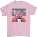 Grumpy Axolotl With Coffee Mens T-Shirt Cotton Gildan Light Pink