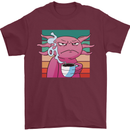 Grumpy Axolotl With Coffee Mens T-Shirt Cotton Gildan Maroon