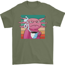 Grumpy Axolotl With Coffee Mens T-Shirt Cotton Gildan Military Green