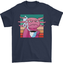 Grumpy Axolotl With Coffee Mens T-Shirt Cotton Gildan Navy Blue
