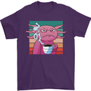 Grumpy Axolotl With Coffee Mens T-Shirt Cotton Gildan Purple