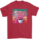 Grumpy Axolotl With Coffee Mens T-Shirt Cotton Gildan Red