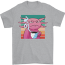 Grumpy Axolotl With Coffee Mens T-Shirt Cotton Gildan Sports Grey
