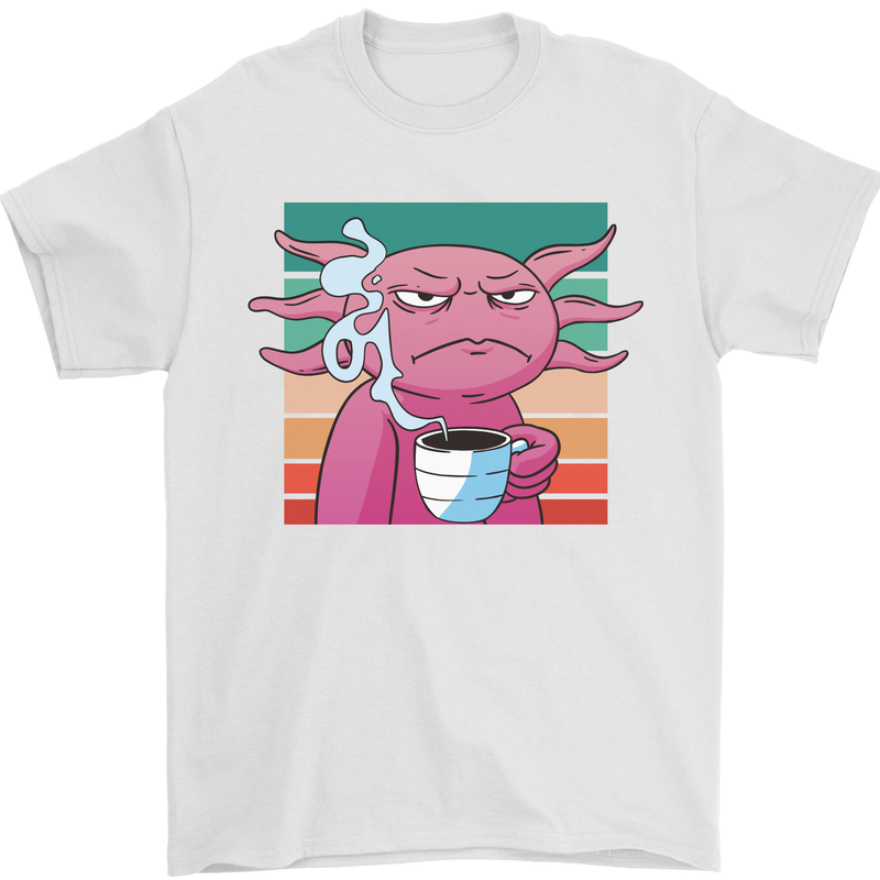 Grumpy Axolotl With Coffee Mens T-Shirt Cotton Gildan White