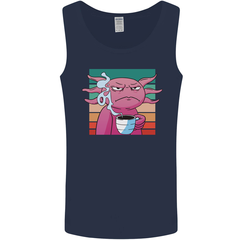 Grumpy Axolotl With Coffee Mens Vest Tank Top Navy Blue