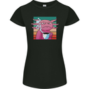 Grumpy Axolotl With Coffee Womens Petite Cut T-Shirt Black