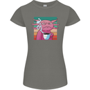 Grumpy Axolotl With Coffee Womens Petite Cut T-Shirt Charcoal