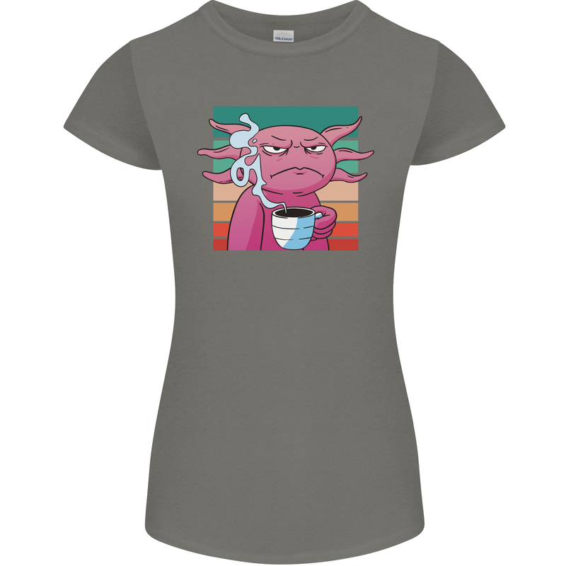 Grumpy Axolotl With Coffee Womens Petite Cut T-Shirt Charcoal