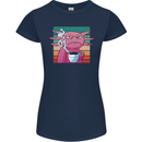 Grumpy Axolotl With Coffee Womens Petite Cut T-Shirt Navy Blue