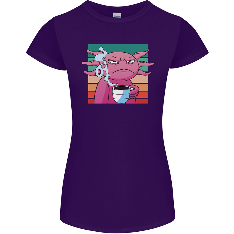 Grumpy Axolotl With Coffee Womens Petite Cut T-Shirt Purple