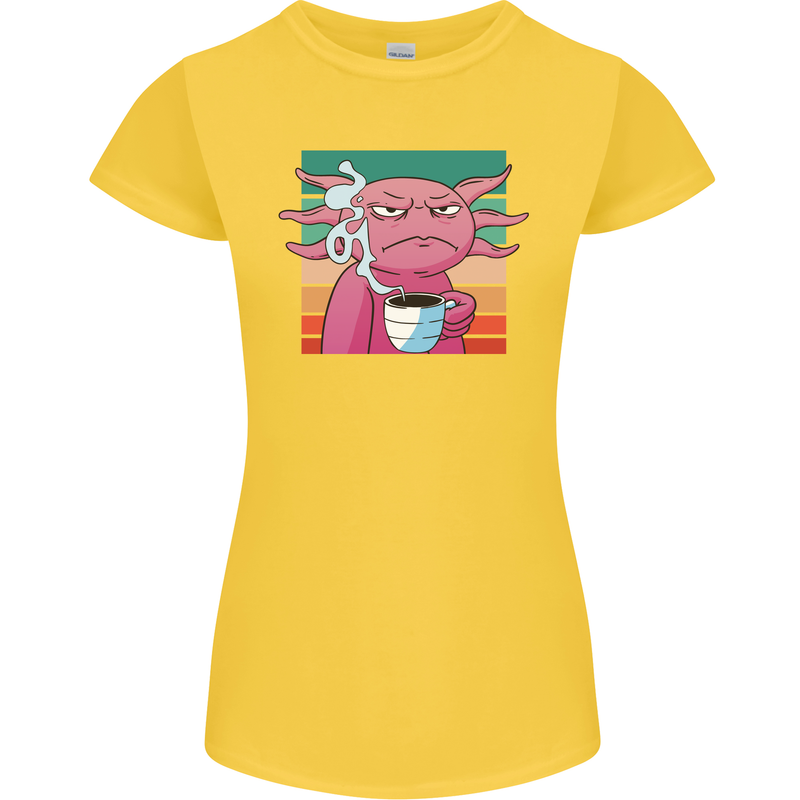 Grumpy Axolotl With Coffee Womens Petite Cut T-Shirt Yellow