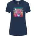 Grumpy Axolotl With Coffee Womens Wider Cut T-Shirt Navy Blue