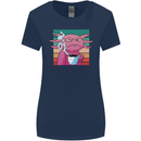 Grumpy Axolotl With Coffee Womens Wider Cut T-Shirt Navy Blue