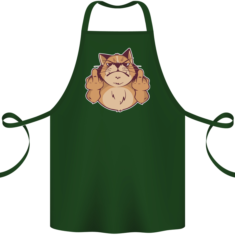 Grumpy Cat Finger Flip Offensive Funny Cotton Apron 100% Organic Forest Green