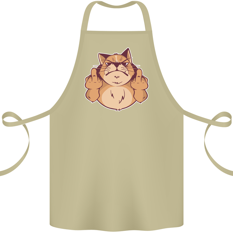 Grumpy Cat Finger Flip Offensive Funny Cotton Apron 100% Organic Khaki
