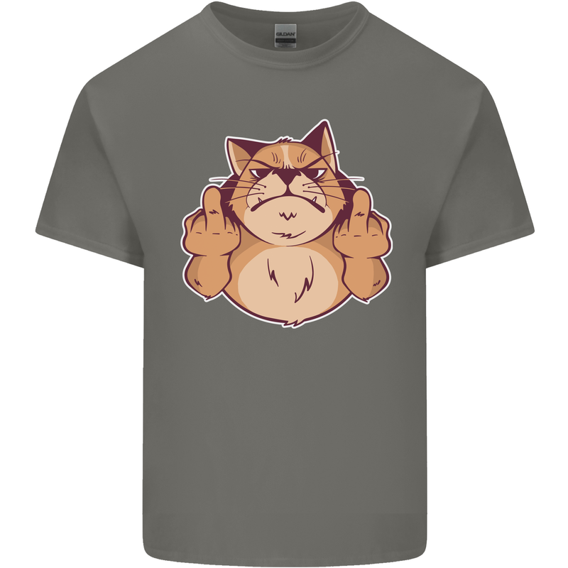 Grumpy Cat Finger Flip Offensive Funny Kids T-Shirt Childrens Charcoal