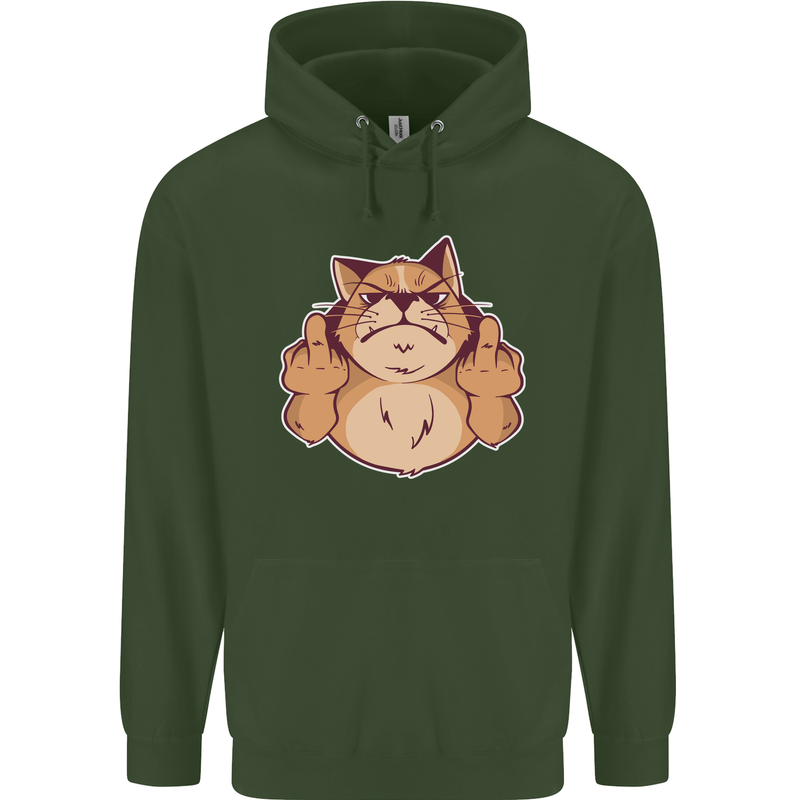 Grumpy Cat Finger Flip Offensive Funny Mens 80% Cotton Hoodie Forest Green