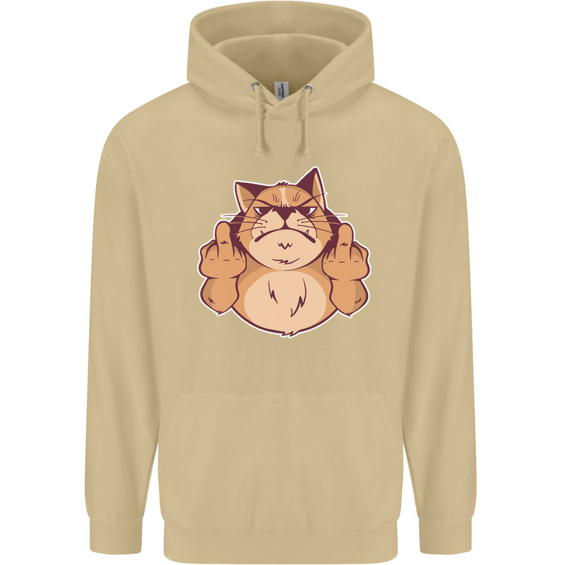 Grumpy Cat Finger Flip Offensive Funny Mens 80% Cotton Hoodie Sand