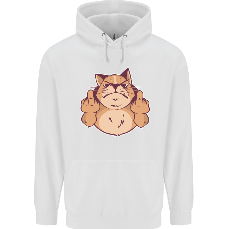 Grumpy Cat Finger Flip Offensive Funny Mens 80% Cotton Hoodie White