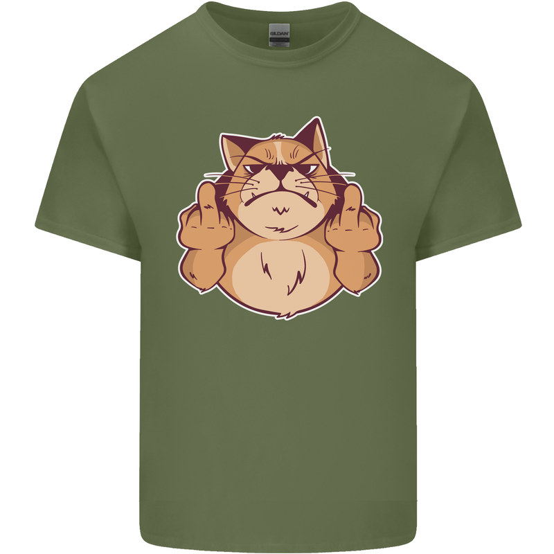 Grumpy Cat Finger Flip Offensive Funny Mens Cotton T-Shirt Tee Top Military Green