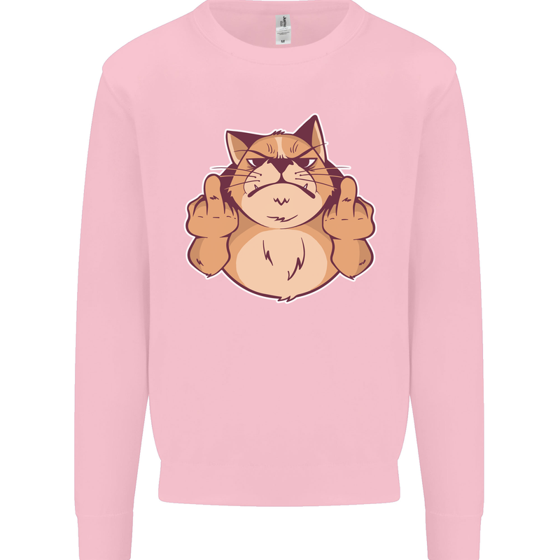 Grumpy Cat Finger Flip Offensive Funny Mens Sweatshirt Jumper Light Pink