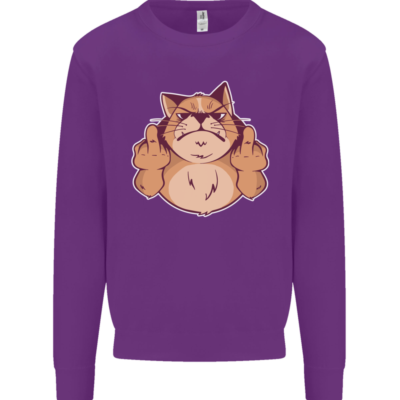 Grumpy Cat Finger Flip Offensive Funny Mens Sweatshirt Jumper Purple