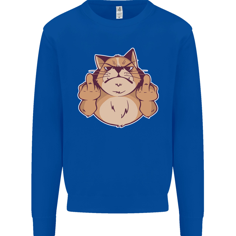 Grumpy Cat Finger Flip Offensive Funny Mens Sweatshirt Jumper Royal Blue