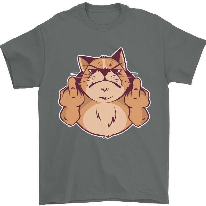 Grumpy Cat Finger Flip Offensive Funny Mens T-Shirt Cotton Gildan Charcoal