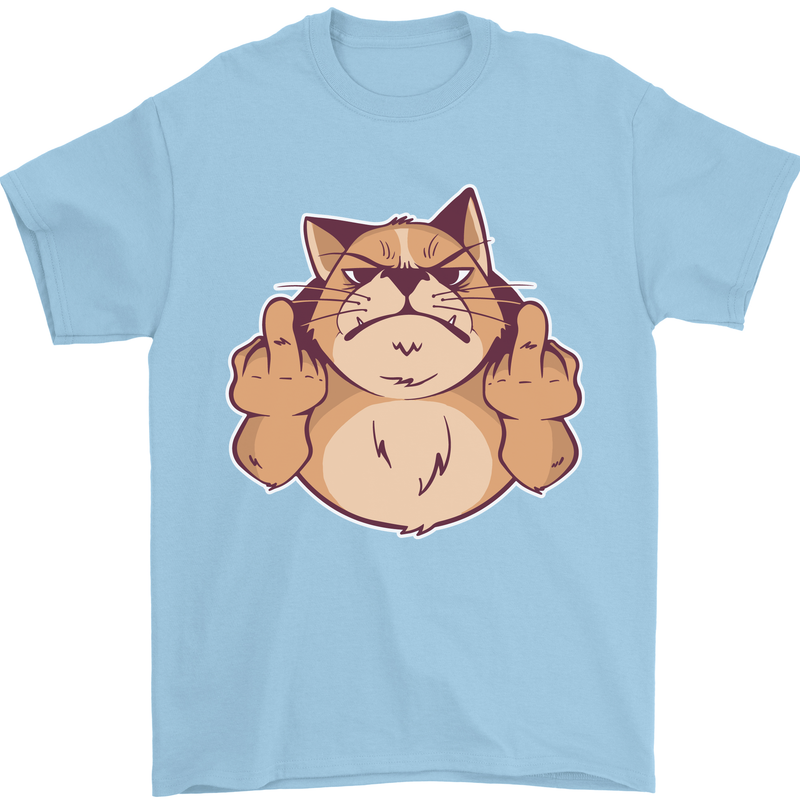 Grumpy Cat Finger Flip Offensive Funny Mens T-Shirt Cotton Gildan Light Blue