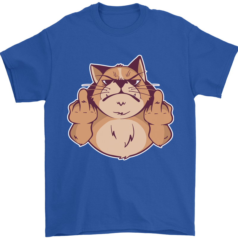 Grumpy Cat Finger Flip Offensive Funny Mens T-Shirt Cotton Gildan Royal Blue