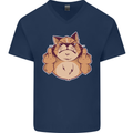 Grumpy Cat Finger Flip Offensive Funny Mens V-Neck Cotton T-Shirt Navy Blue