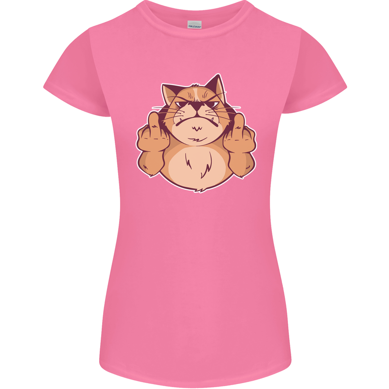 Grumpy Cat Finger Flip Offensive Funny Womens Petite Cut T-Shirt Azalea