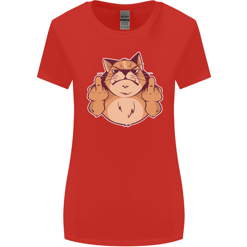 Grumpy Cat Finger Flip Offensive Funny Womens Wider Cut T-Shirt Red