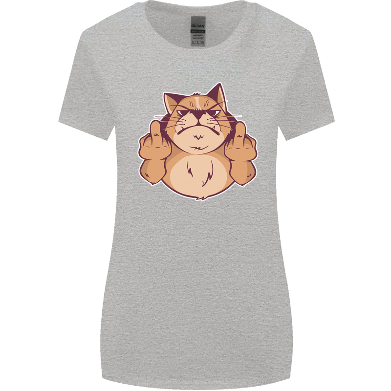 Grumpy Cat Finger Flip Offensive Funny Womens Wider Cut T-Shirt Sports Grey